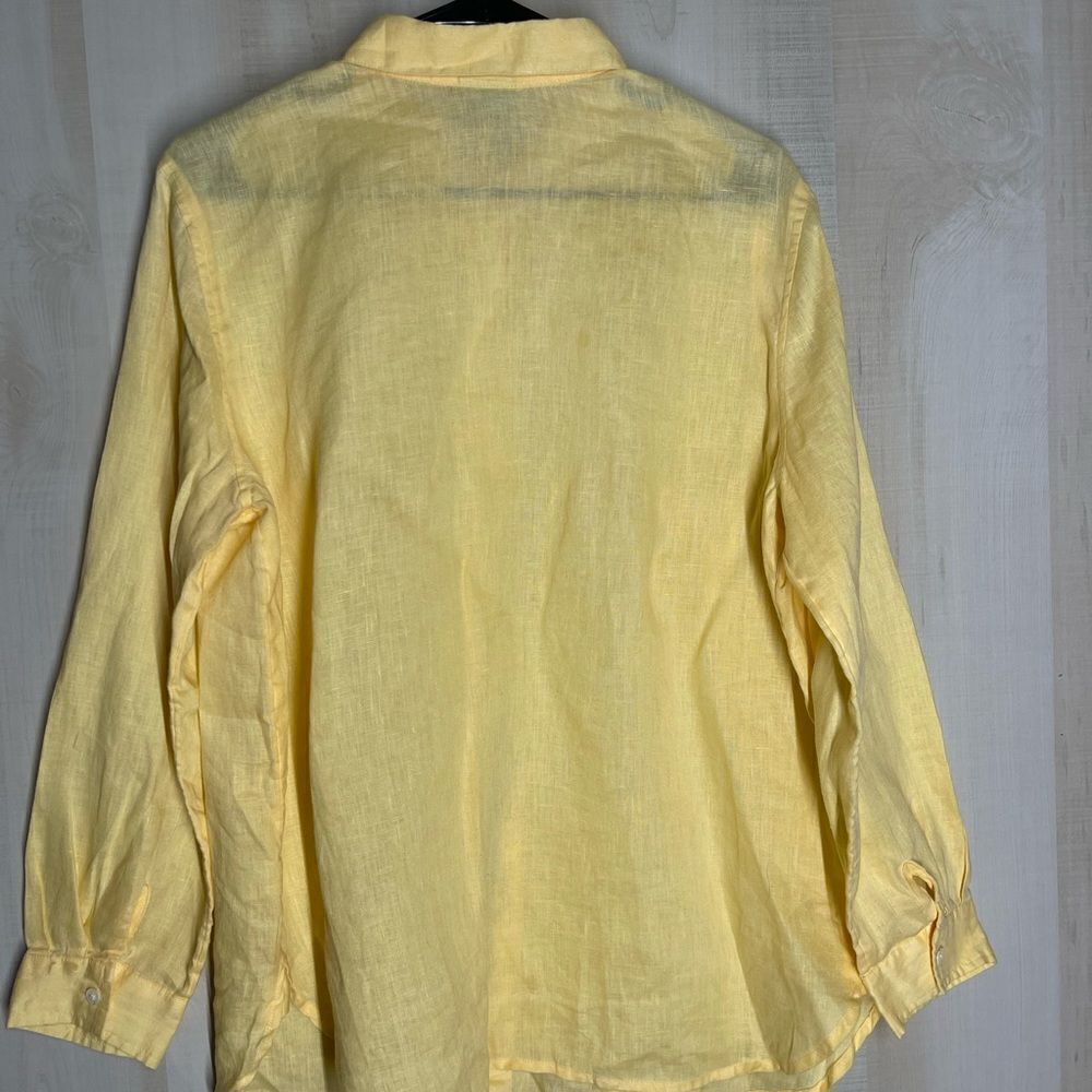 J. Jill yellow 100% linen long sleeve button front shirt blouse top, size medium - Picture 15 of 15
